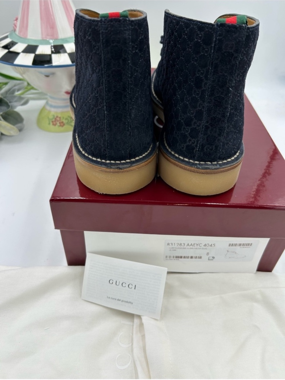 Gucci Navy MOREAU Suede GG Jacquard BOOTS . Size 8 fits 9. - Picture 4 of 9